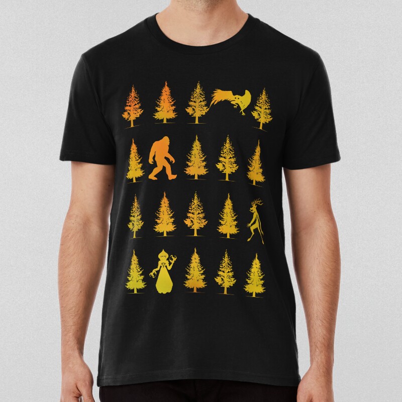 Autumn Cryptids Patternfall Colored Pine Tree Forest T-shirt