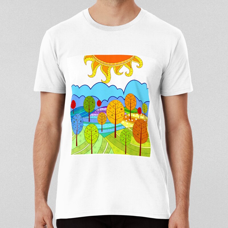 Autumn Fall Leaves Trees Hills Colourful Design T-shirt