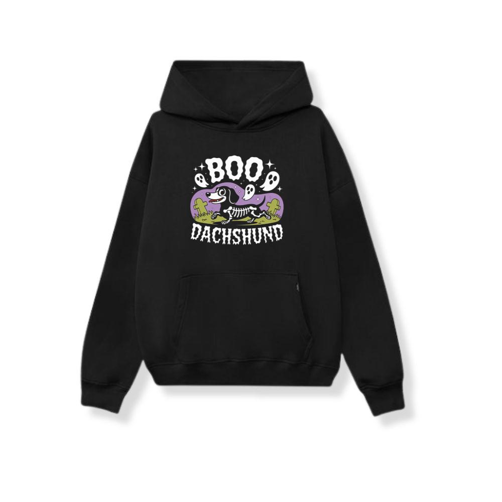 Boo Dachshund Skeleton Dog Halloween Cartoon Design Hoodies