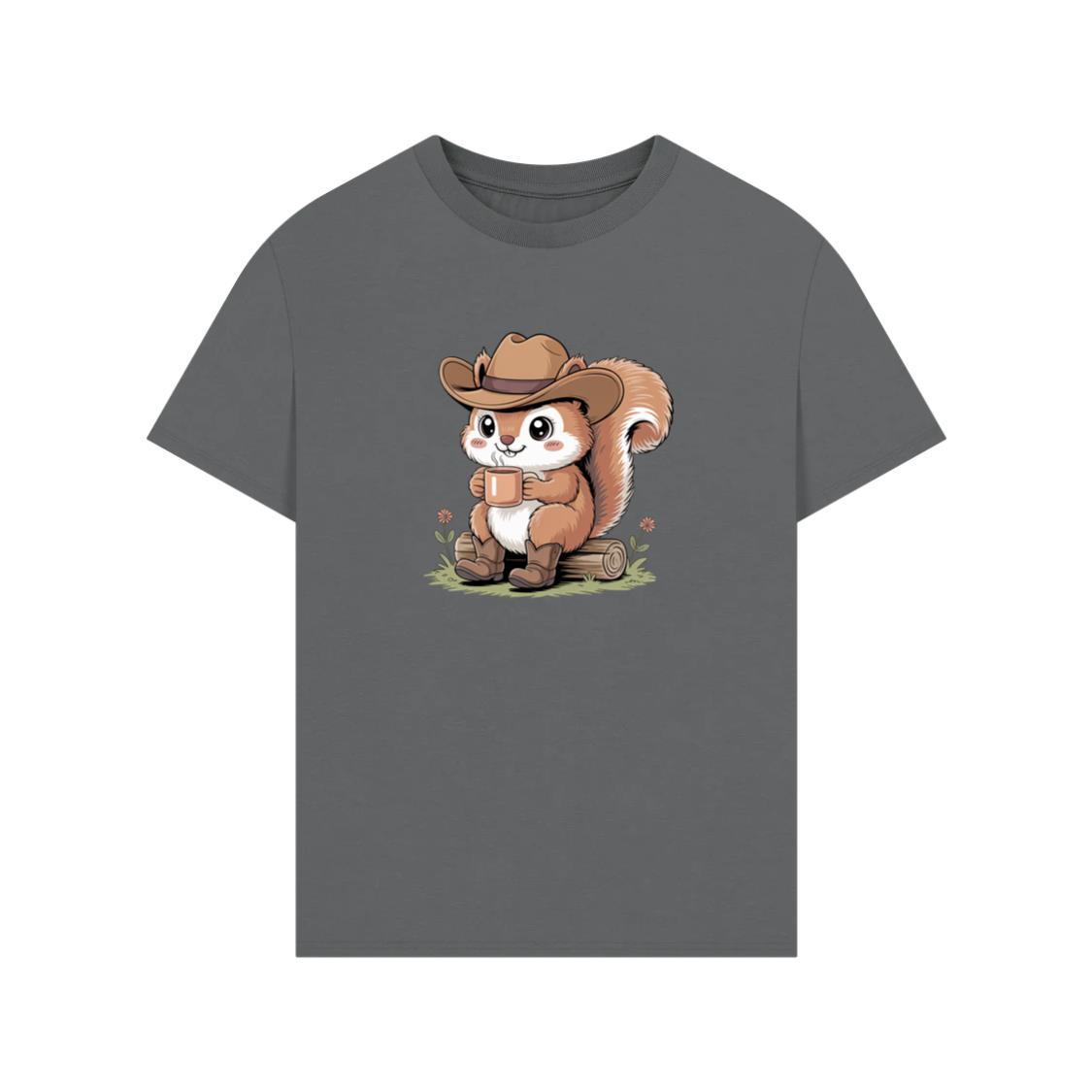 Cowboy Squirrel Holding Coffee in Western Hat T-Shirt