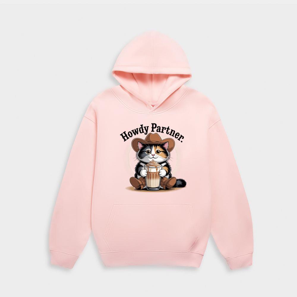 Howdy Partner Cat with Coffee Western Theme Hoodie
