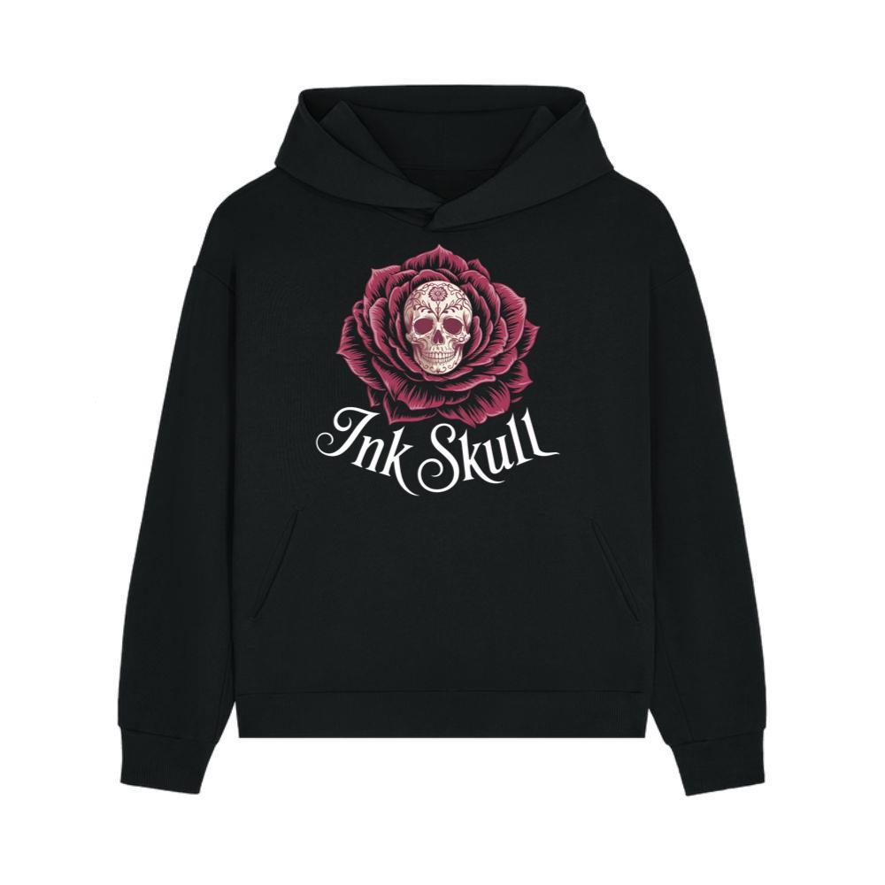 Ink Skull Rose Tattoo Inspired Gothic Artwork Design Hoodie