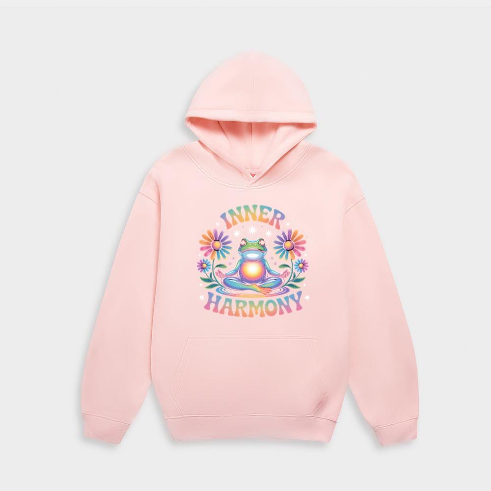 Inner Harmony Meditating Frog with Flowers Spiritual Design Hoodie