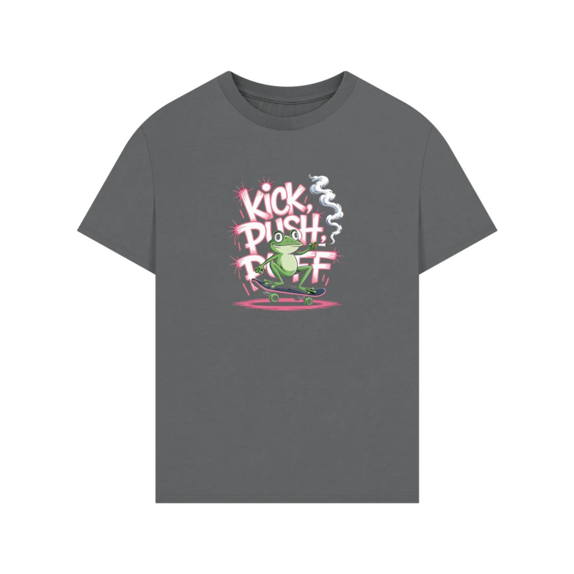 Kick Push Ride Funny Frog on Skateboard T-Shirt