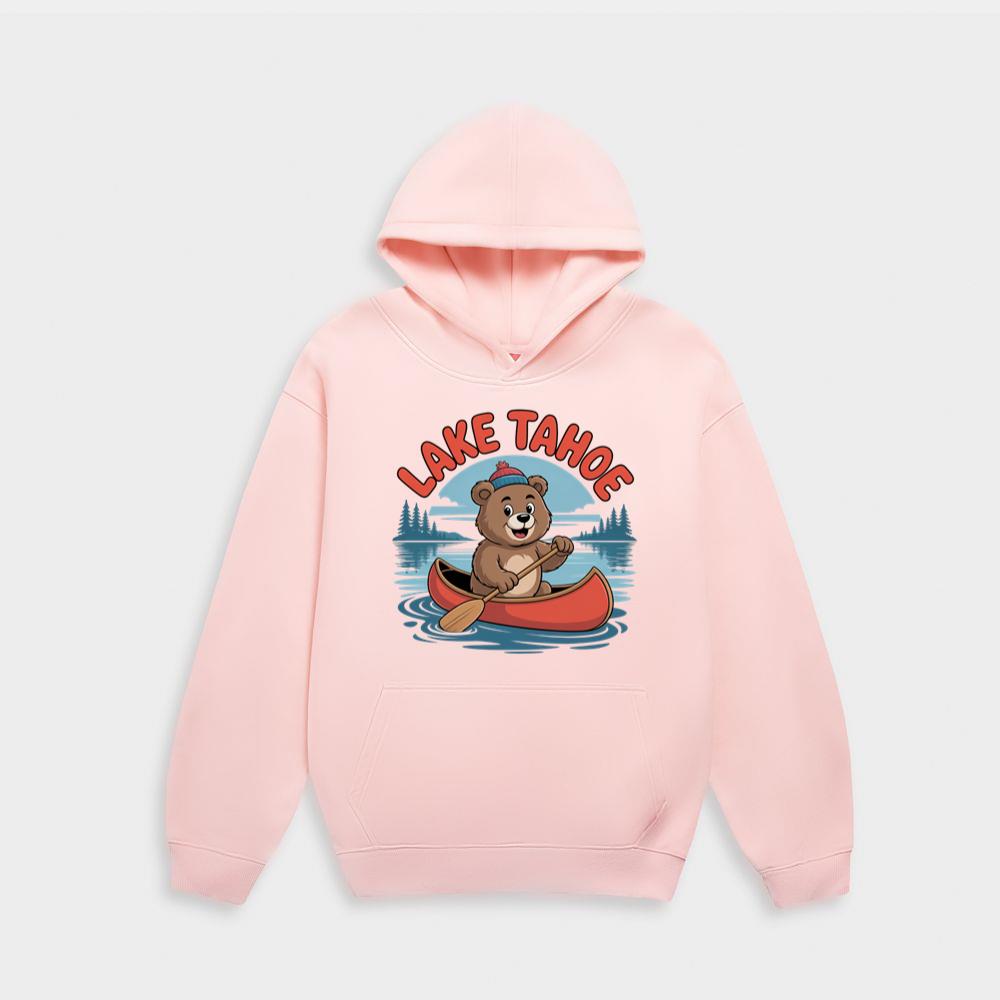 Lake Tahoe Bear Paddling Canoe Adventure Scene Hoodie