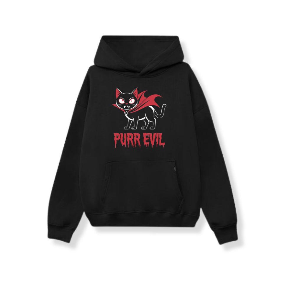 Purr Evil Cat Vampire Funny Halloween Cartoon Design Hoodies
