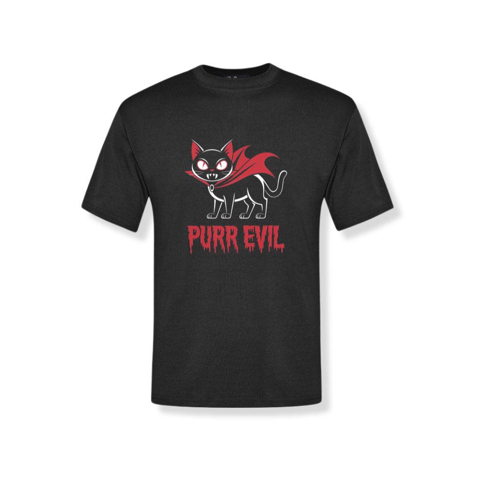 Purr Evil Cat Vampire Funny Halloween Cartoon Design T-Shirt