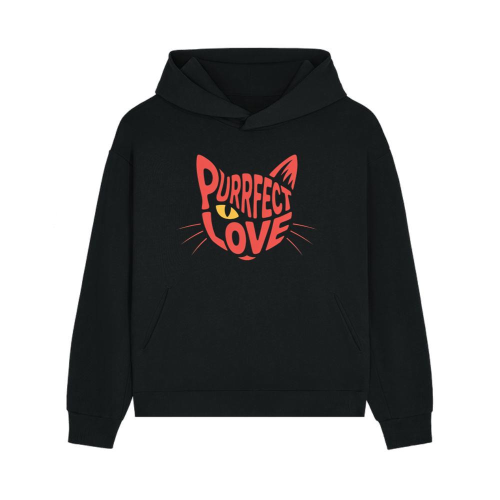 Purrfect Love Cute Evil Cat with Heart Typography Artwork Hoodie