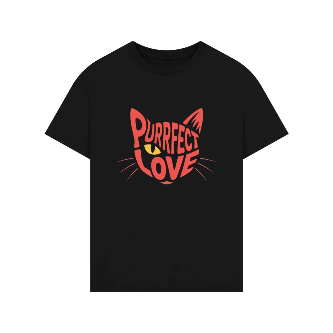 Purrfect Love Cute Evil Cat with Heart Typography Artwork T-Shirt