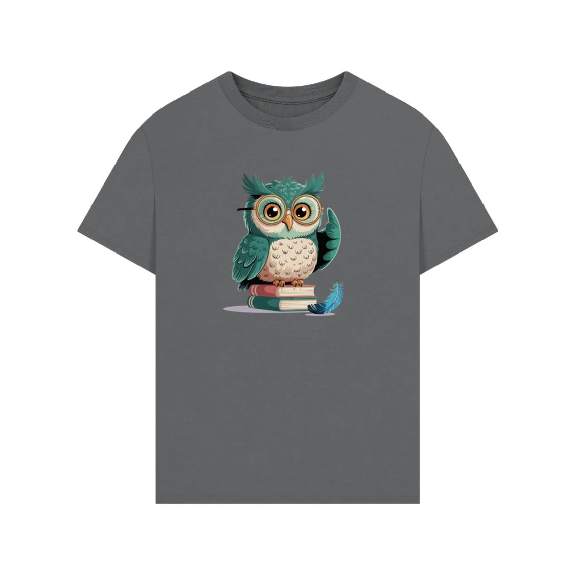Smart Owl Teacher Sitting on Books Illustration T-Shirt