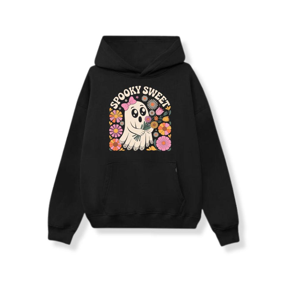 Spooky Sweet Ghost Flower Retro Cartoon Design Hoodies